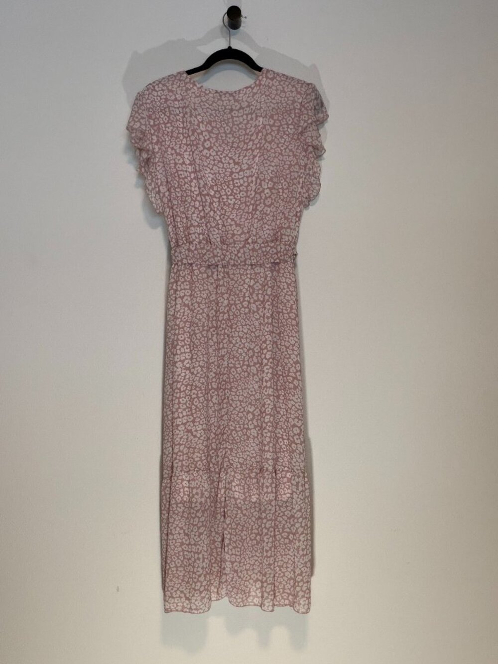 PRETTYGARDEN Pink Leopard Print Ruffle Sleeve Midi Wrap Dress XL - Picture 4 of 10